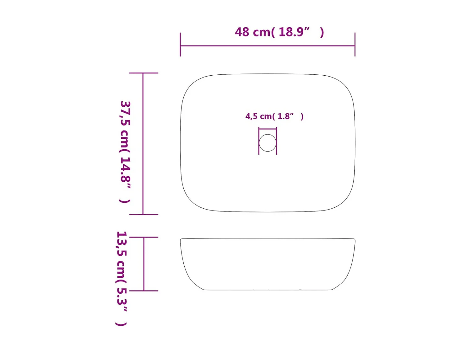 Vasque à poser Lavabo | Bac à laver gris/noir rectangulaire 48x37,5x13,5cm céramique