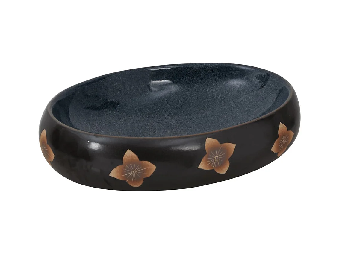 Vasque à poser Lavabo | Bac à laver noir et bleu ovale 59x40x15 cm céramique
