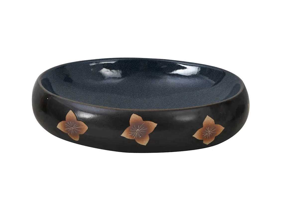 Vasque à poser Lavabo | Bac à laver noir et bleu ovale 59x40x15 cm céramique