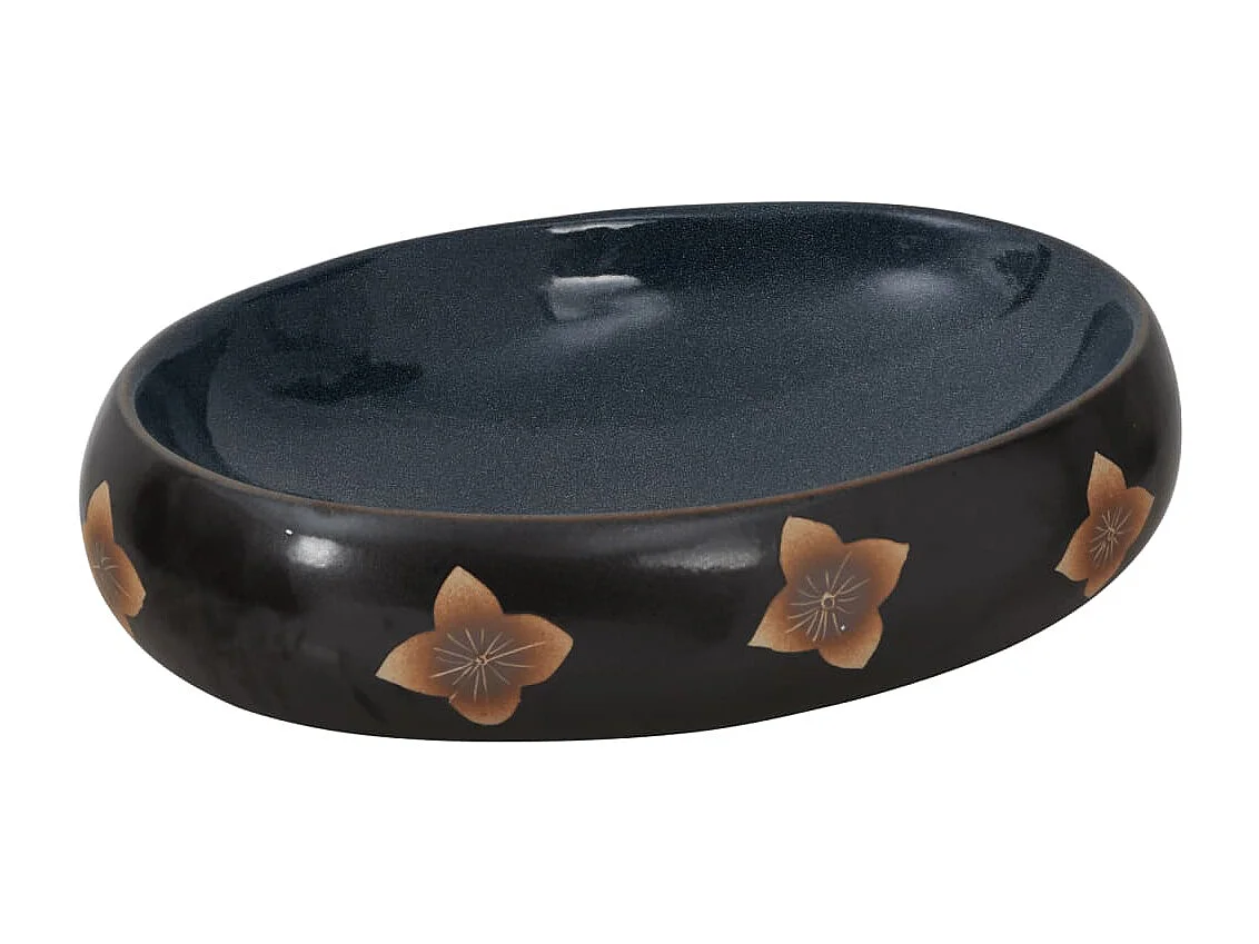 Vasque à poser Lavabo | Bac à laver noir et bleu ovale 59x40x15 cm céramique