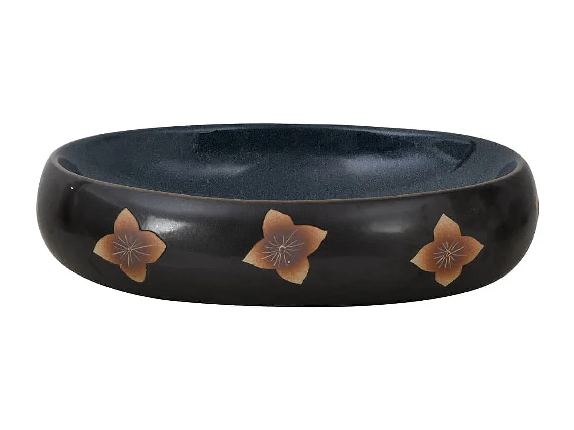 Vasque à poser Lavabo | Bac à laver noir et bleu ovale 59x40x15 cm céramique