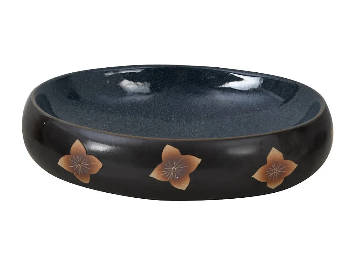 Vasque à poser Lavabo | Bac à laver noir et bleu ovale 59x40x15 cm céramique