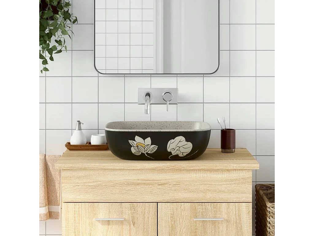 Vasque à poser Lavabo | Bac à laver gris/noir rectangulaire 48x37,5x13,5cm céramique