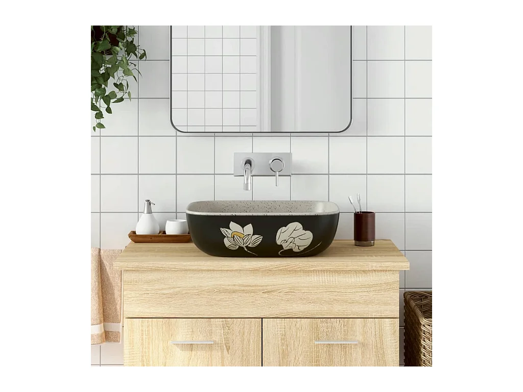 Vasque à poser Lavabo | Bac à laver gris/noir rectangulaire 48x37,5x13,5cm céramique