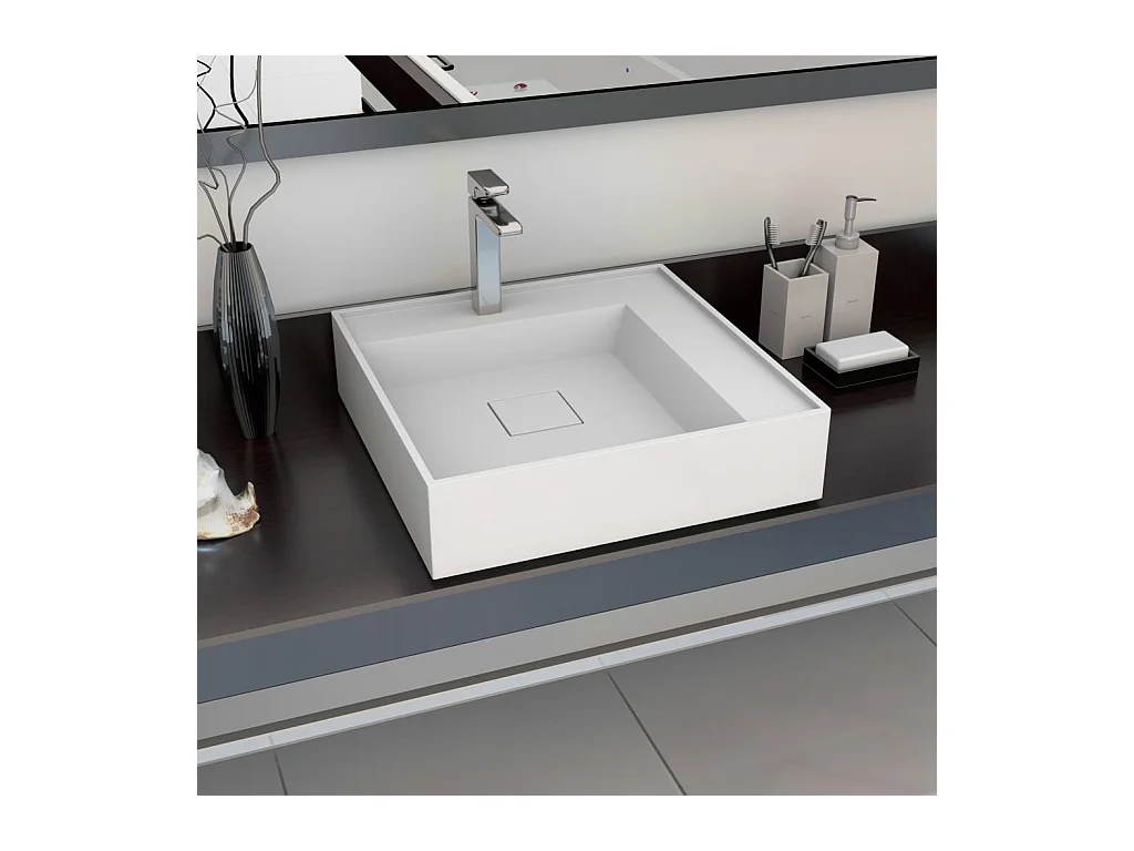 Lavabo salle de bain-Vasque à poser 50x50x12,3 cm Fonte minérale/marbre Blanc