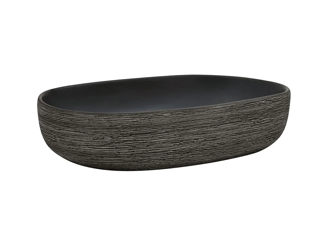Vasque à poser Lavabo | Bac à laver gris et noir ovale 59x40x14 cm céramique