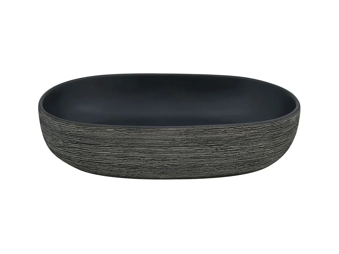 Vasque à poser Lavabo | Bac à laver gris et noir ovale 59x40x14 cm céramique