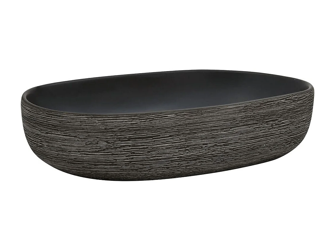 Vasque à poser Lavabo | Bac à laver gris et noir ovale 59x40x14 cm céramique