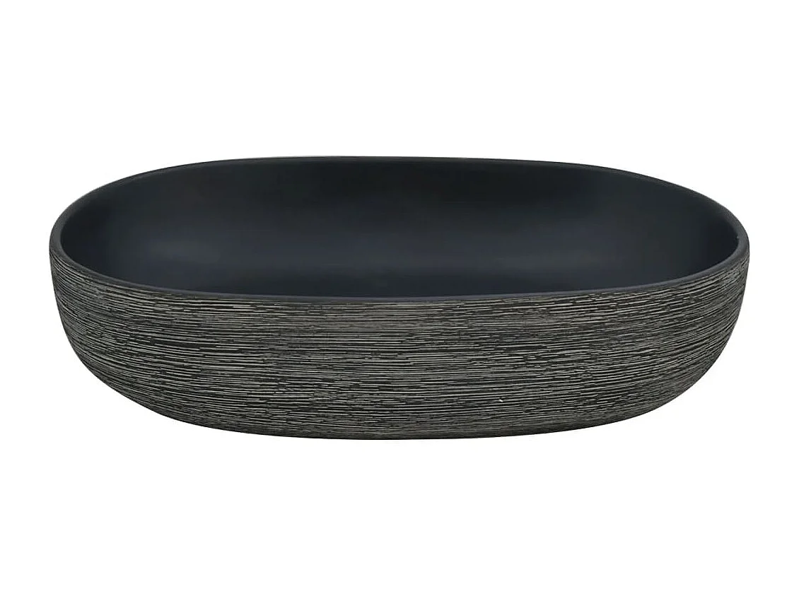 Vasque à poser Lavabo | Bac à laver gris et noir ovale 59x40x14 cm céramique