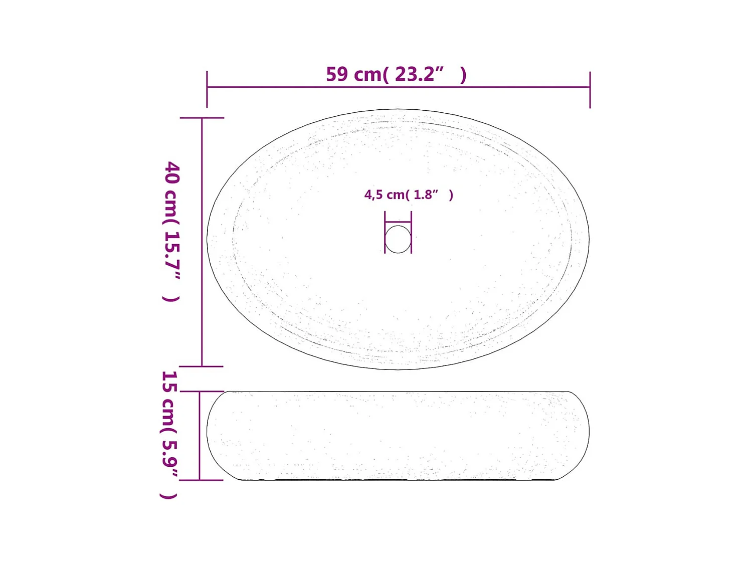 Vasque à poser Lavabo | Bac à laver marron ovale 59x40x15 cm céramique