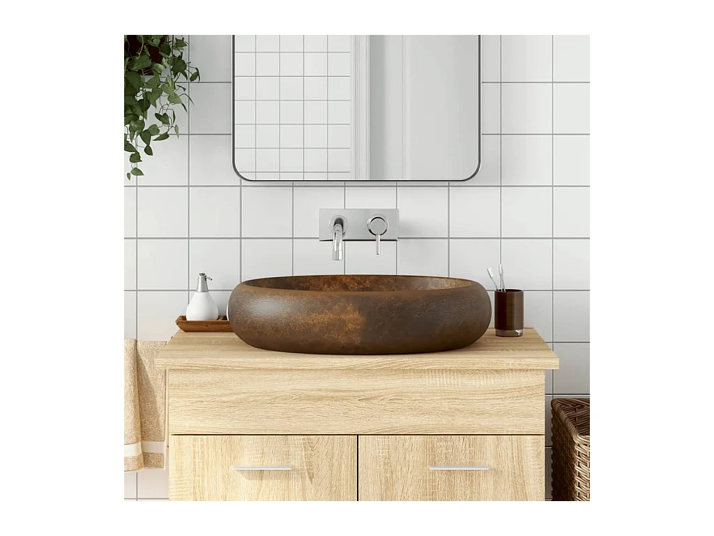 Vasque à poser Lavabo | Bac à laver marron ovale 59x40x15 cm céramique