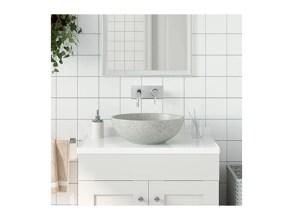 Vasque à poser Lavabo | Bac à laver gris rond Φ41x14 cm céramique