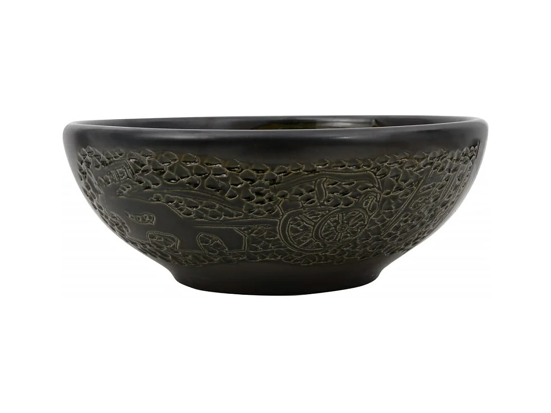 Vasque à poser Lavabo | Bac à laver noir rond Φ41x14 cm céramique