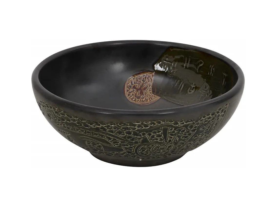 Vasque à poser Lavabo | Bac à laver noir rond Φ41x14 cm céramique