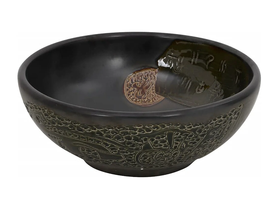 Vasque à poser Lavabo | Bac à laver noir rond Φ41x14 cm céramique