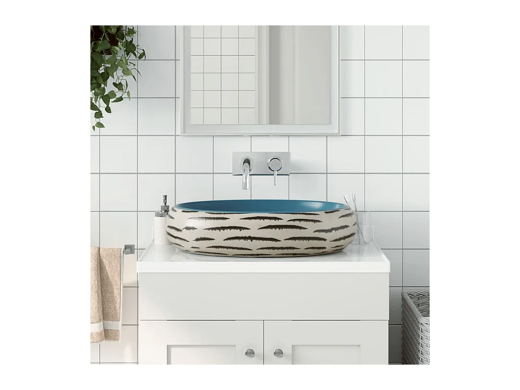 Vasque à poser Lavabo | Bac à laver multicolore ovale 59x40x15 cm céramique