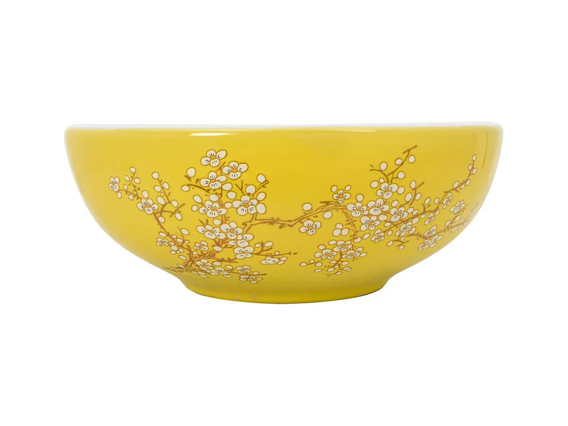 Vasque à poser Lavabo | Bac à laver blanc et jaune rond Φ41x14 cm céramique