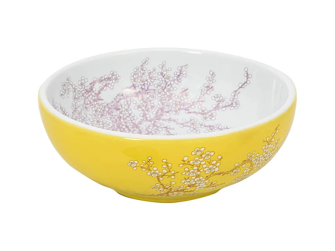 Vasque à poser Lavabo | Bac à laver blanc et jaune rond Φ41x14 cm céramique