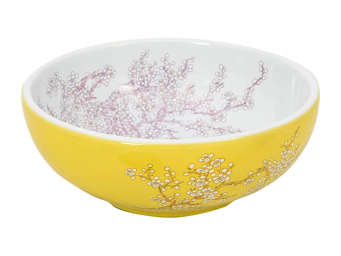 Vasque à poser Lavabo | Bac à laver blanc et jaune rond Φ41x14 cm céramique