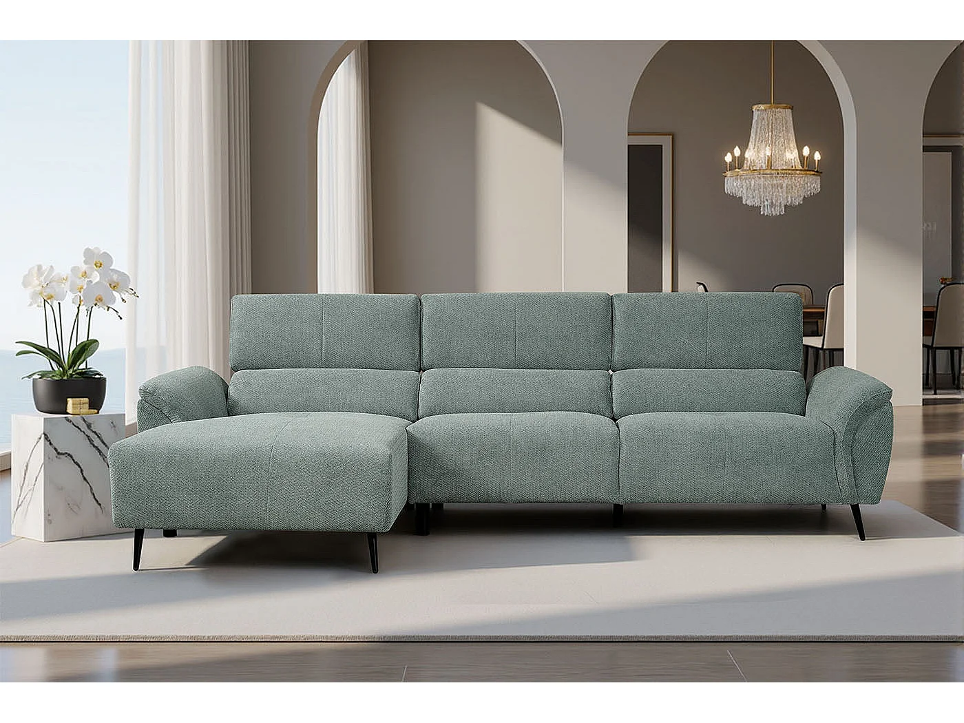 Sofá Chaise Longue Lucy 284cm Verde, Chaise Direita