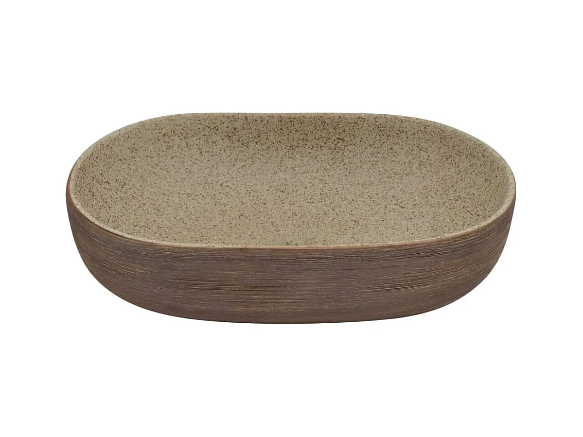 Vasque à poser Lavabo | Bac à laver sable et marron ovale 59x40x14 cm céramique