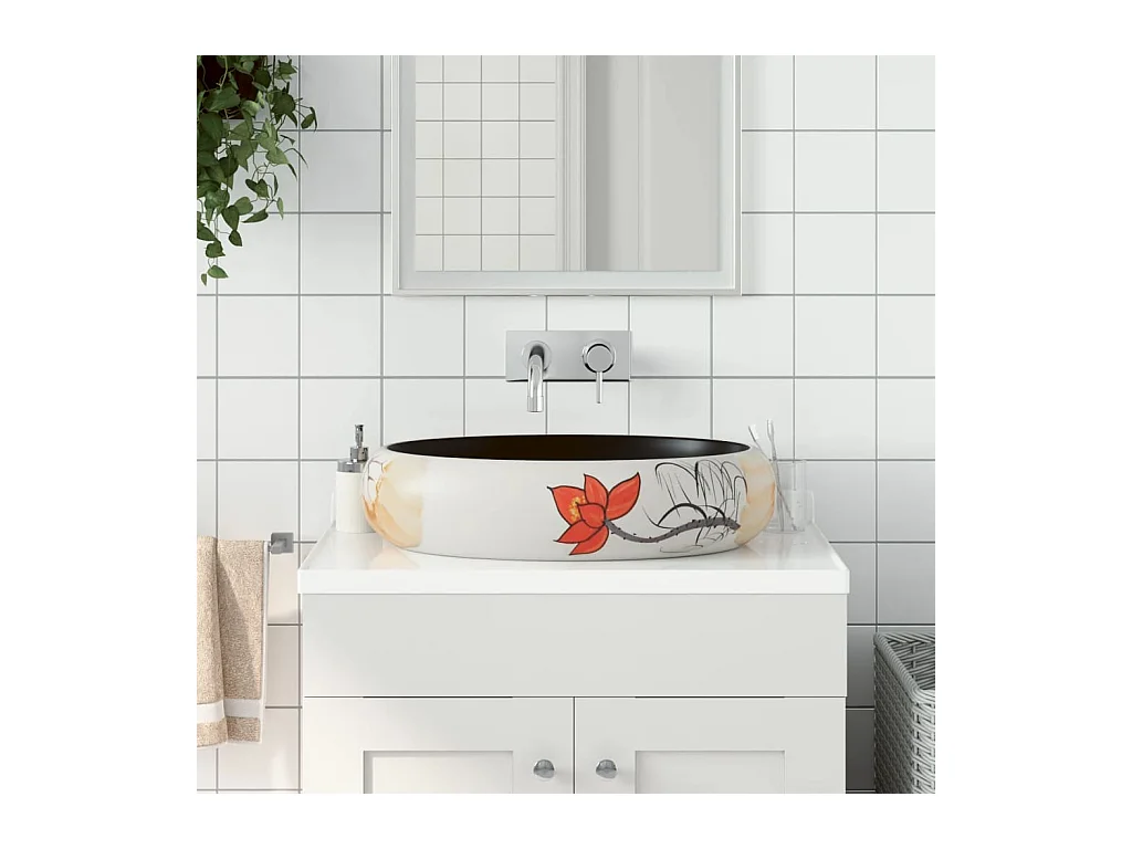 Vasque à poser Lavabo | Bac à laver multicolore ovale 59x40x15 cm céramique