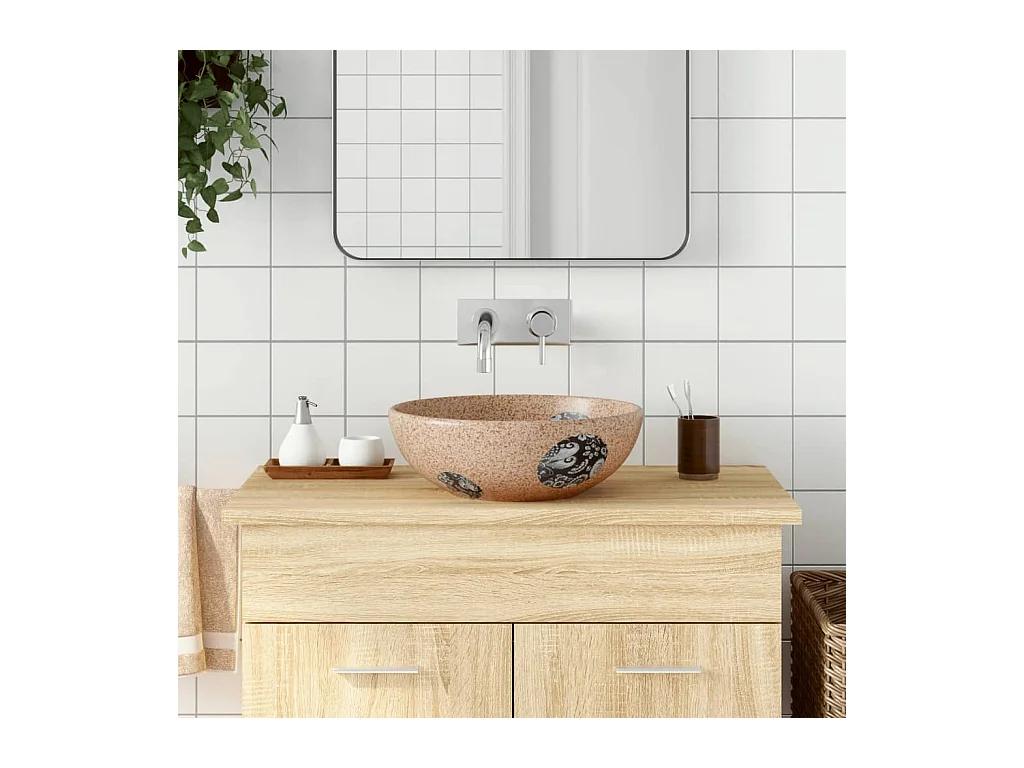 Vasque à poser Lavabo | Bac à laver marron et bleu rond Φ41x14 cm céramique