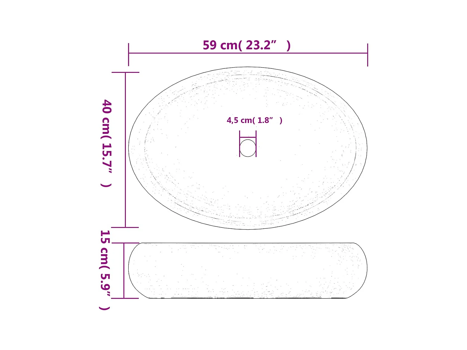 Vasque à poser Lavabo | Bac à laver noir et gris ovale 59x40x15 cm céramique