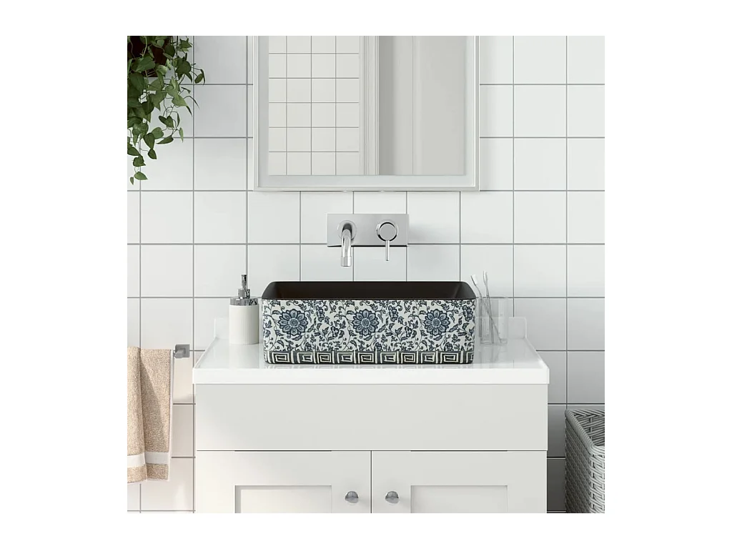 Vasque à poser Lavabo | Bac à laver noir/bleu rectangulaire 46x35,5x13 cm céramique