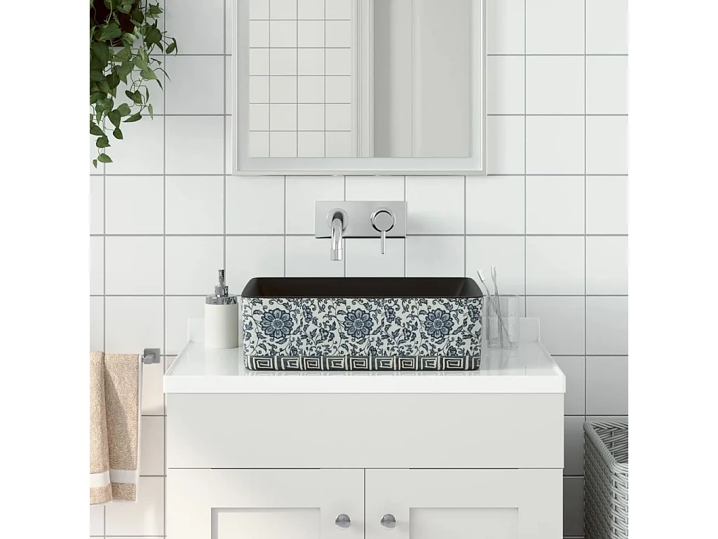 Vasque à poser Lavabo | Bac à laver noir/bleu rectangulaire 46x35,5x13 cm céramique