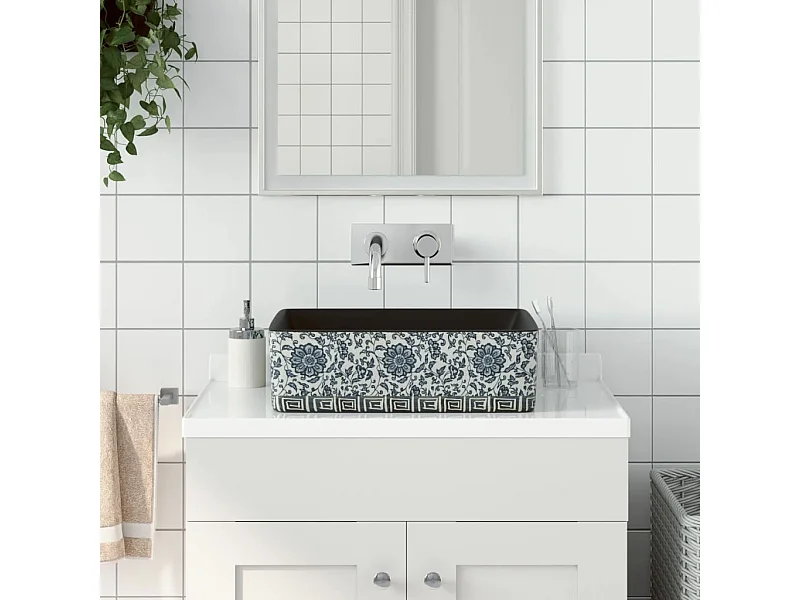 Vasque à poser Lavabo | Bac à laver noir/bleu rectangulaire 46x35,5x13 cm céramique