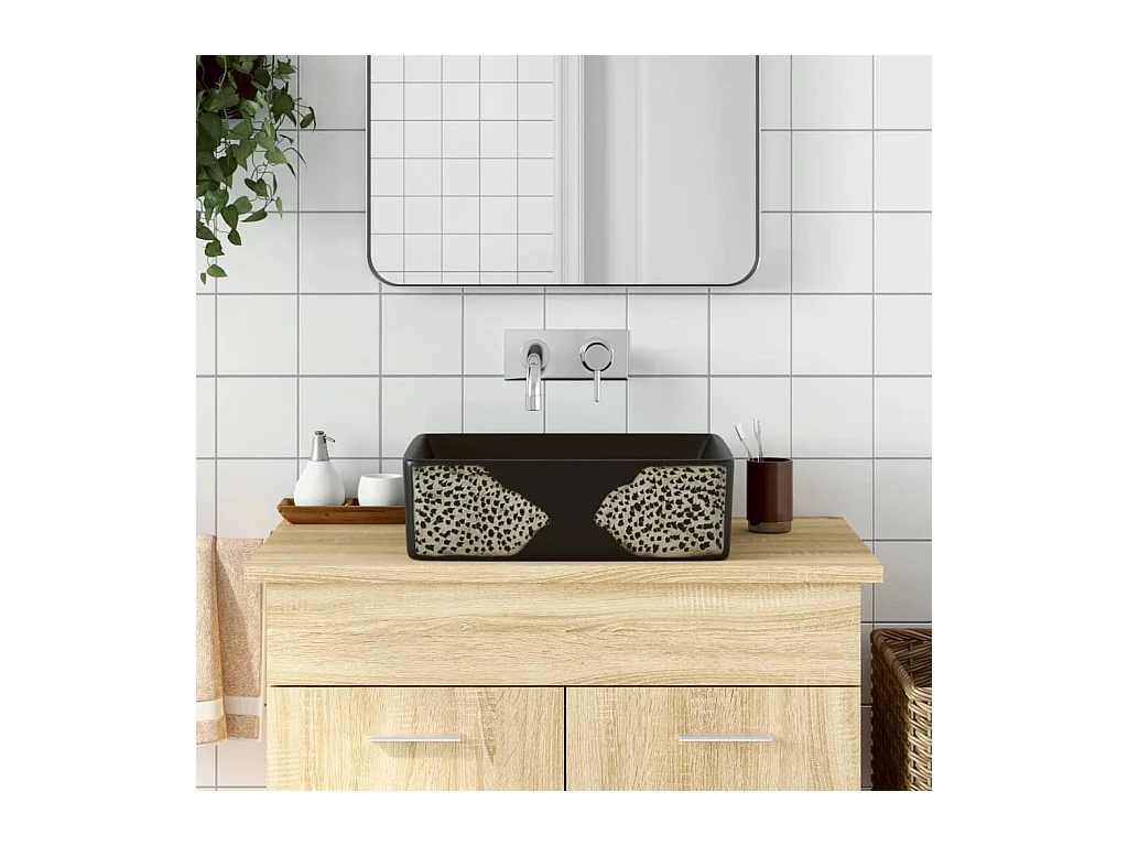 Vasque à poser Lavabo | Bac à laver noir rectangulaire 46x35,5x13 cm céramique