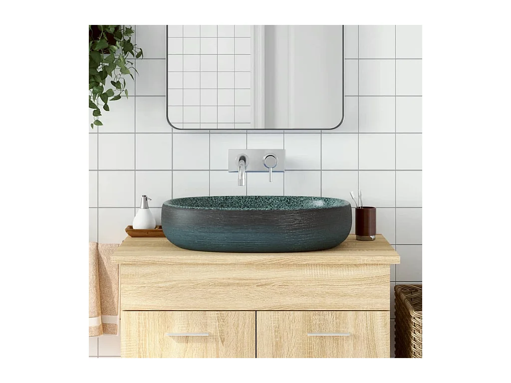 Vasque à poser Lavabo | Bac à laver turquoise ovale 59x40x14 cm céramique