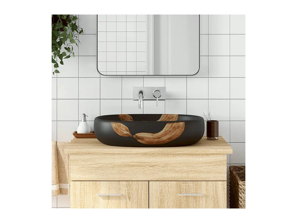 Vasque à poser Lavabo | Bac à laver noir ovale 59x40x14 cm céramique