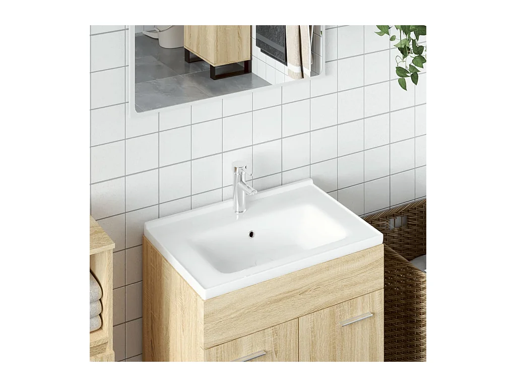 Vasque à poser Lavabo | Évier salle de bain blanc 71x48x19,5 cm rectangulaire céramique