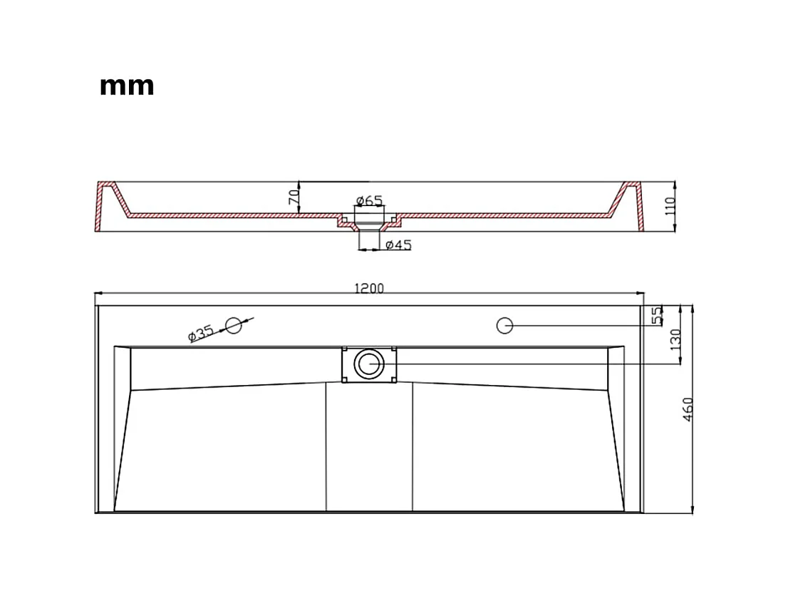 Lavabo salle de bain-Vasque à poser 120x46x11 cm Fonte minérale/marbre Blanc