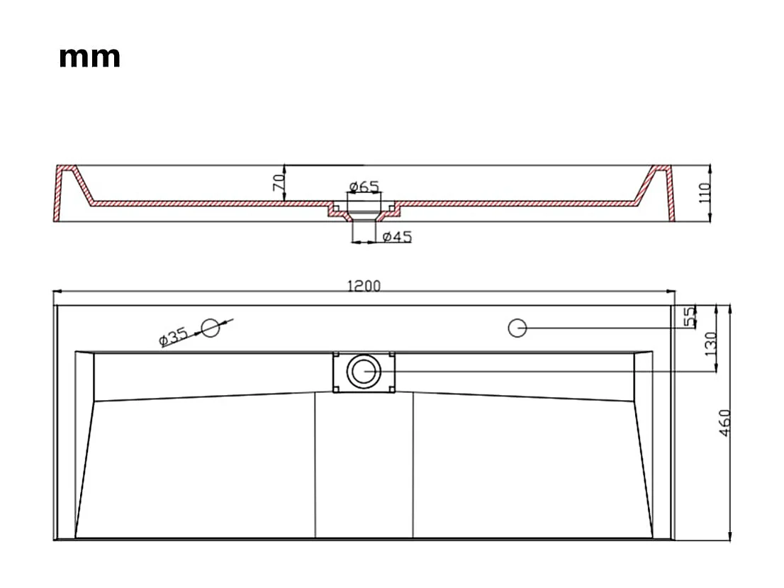 Lavabo salle de bain-Vasque à poser 120x46x11 cm Fonte minérale/marbre Blanc