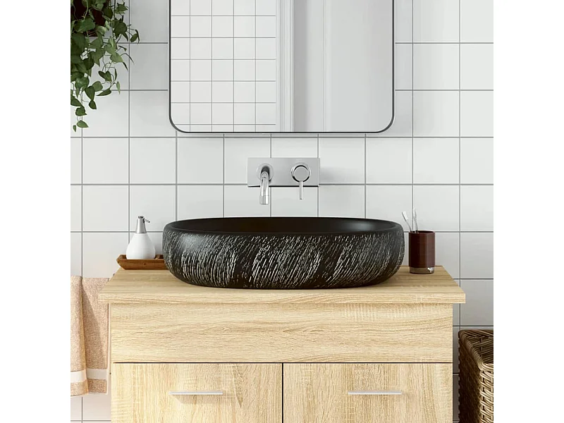 Vasque à poser Lavabo | Bac à laver noir ovale 59x40x14 cm céramique