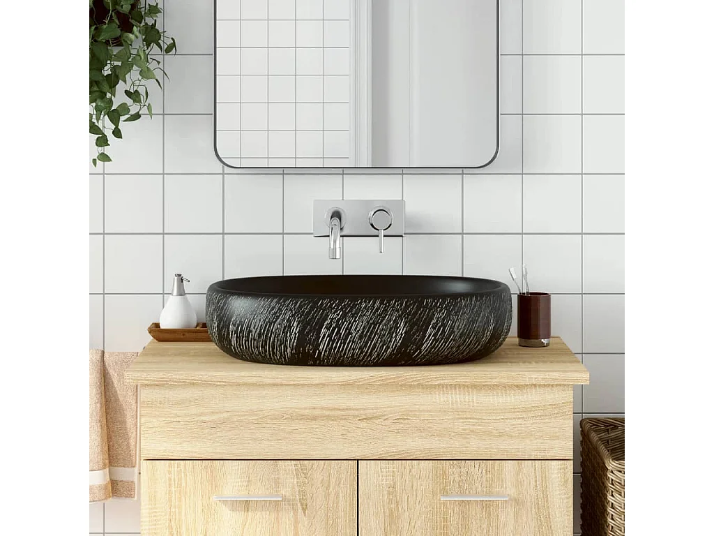 Vasque à poser Lavabo | Bac à laver noir ovale 59x40x14 cm céramique