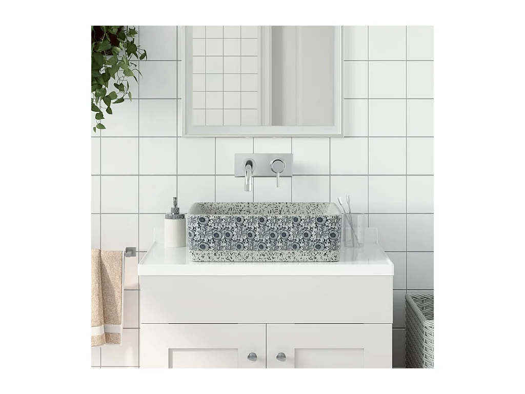 Vasque à poser Lavabo | Bac à laver gris/bleu rectangulaire 46x35,5x13 cm céramique