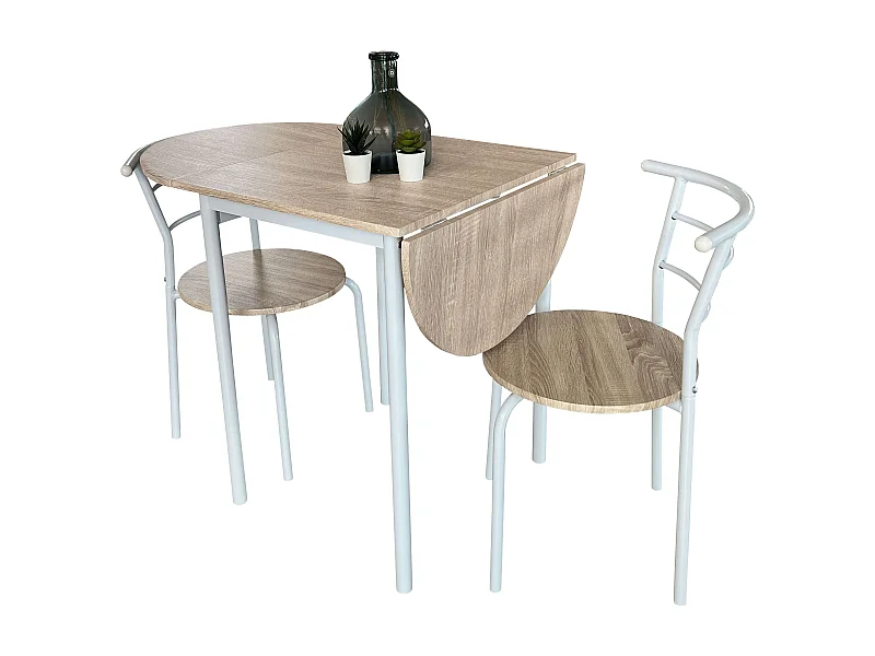 Pack de Mesa Extensible y 2 Sillas Cocina Butterfly, Roble y Blanco 55-115x61x74 cm