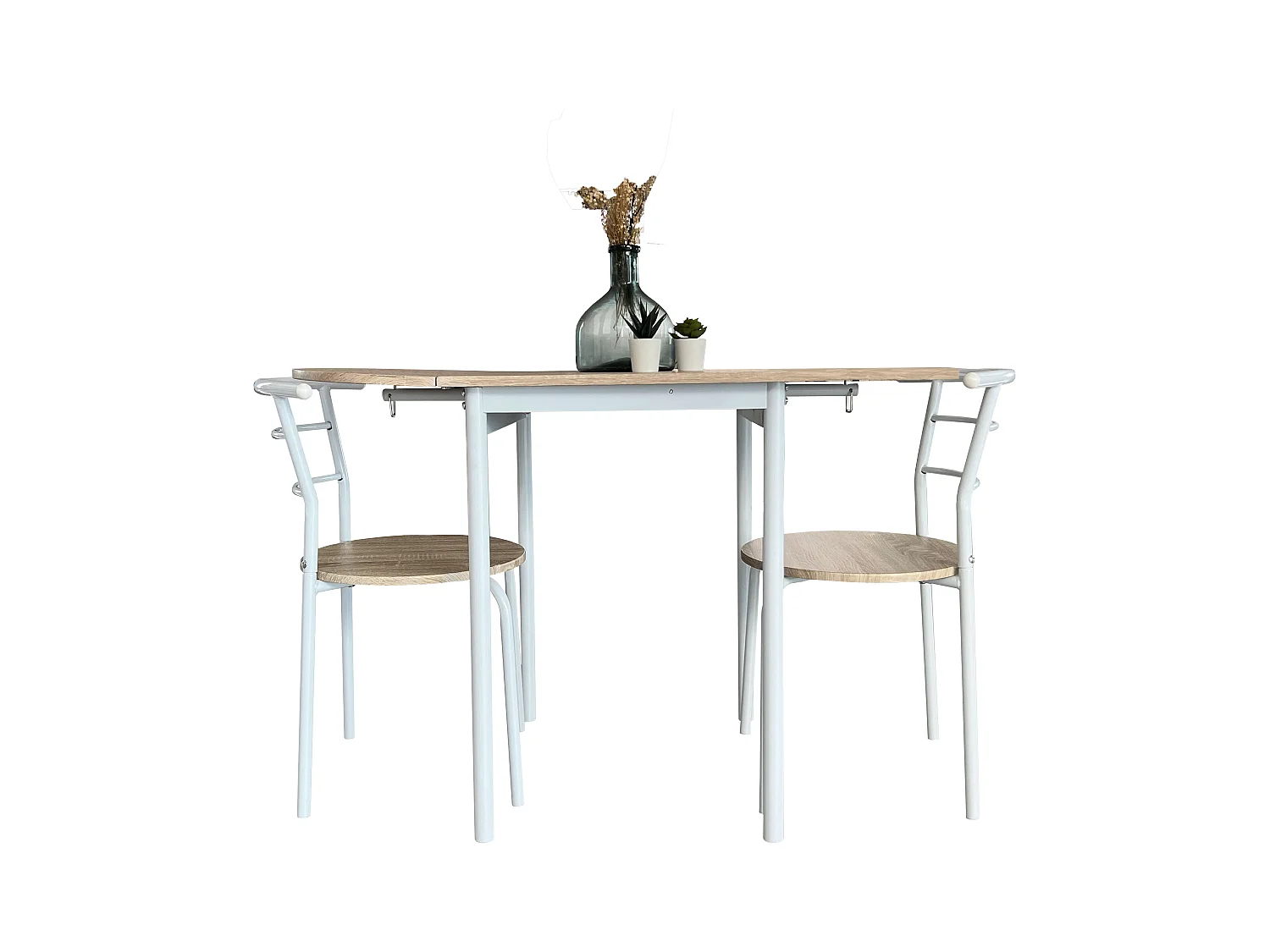 Table de cuisine extensible Butterfly et 2 chaises, chêne et blanc, 55-115 x 61 x 74 cm