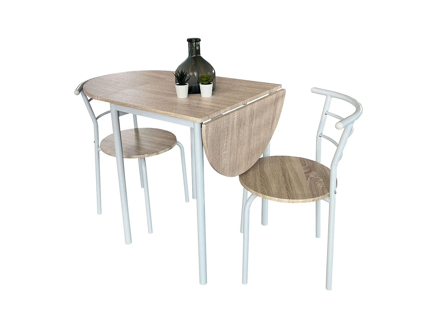 Pack de Mesa Extensible y 2 Sillas Cocina Butterfly, Roble y Blanco 55-115x61x74 cm