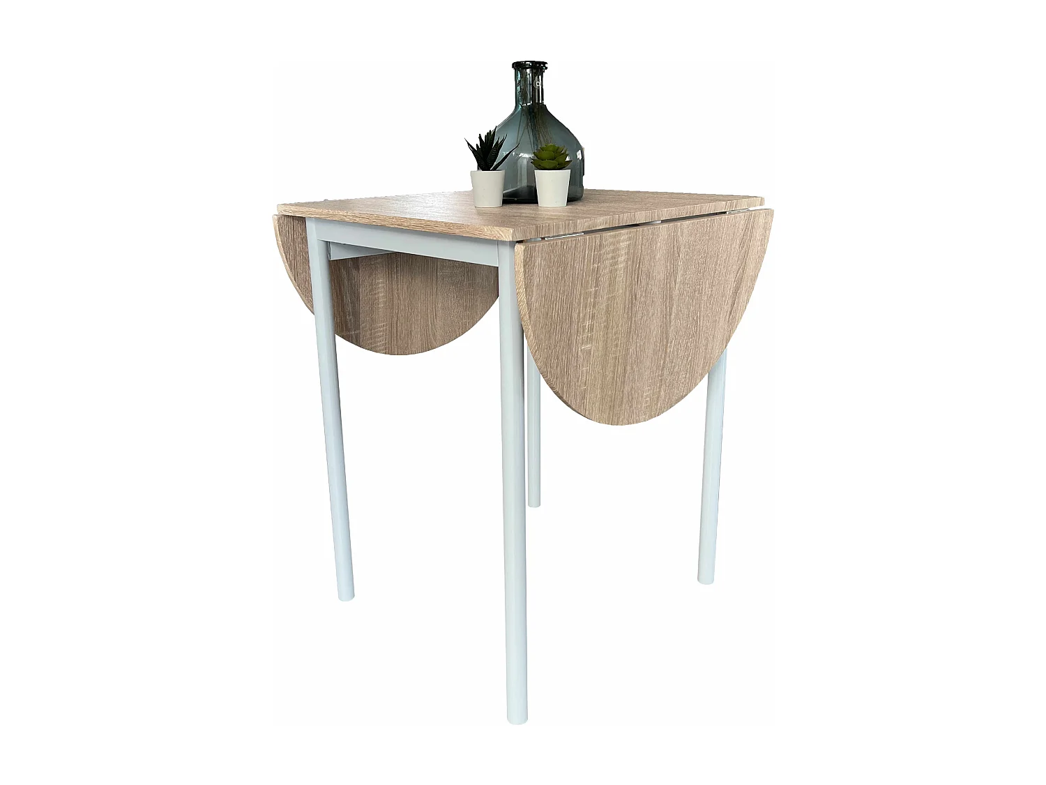 Mesa de cozinha extensível Butterfly e 2 cadeiras, carvalho e branco, 55-115 x 61 x 74 cm