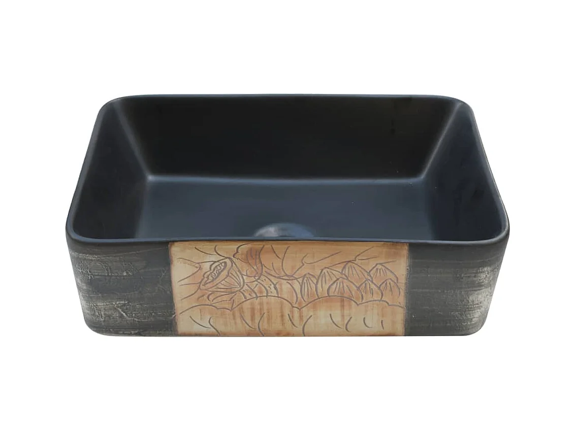 Vasque à poser Lavabo | Bac à laver noir et marron rectangulaire céramique