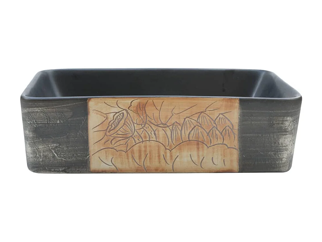 Vasque à poser Lavabo | Bac à laver noir et marron rectangulaire céramique