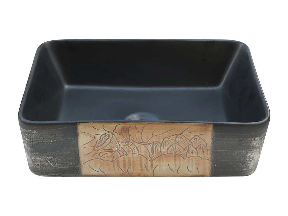 Vasque à poser Lavabo | Bac à laver noir et marron rectangulaire céramique