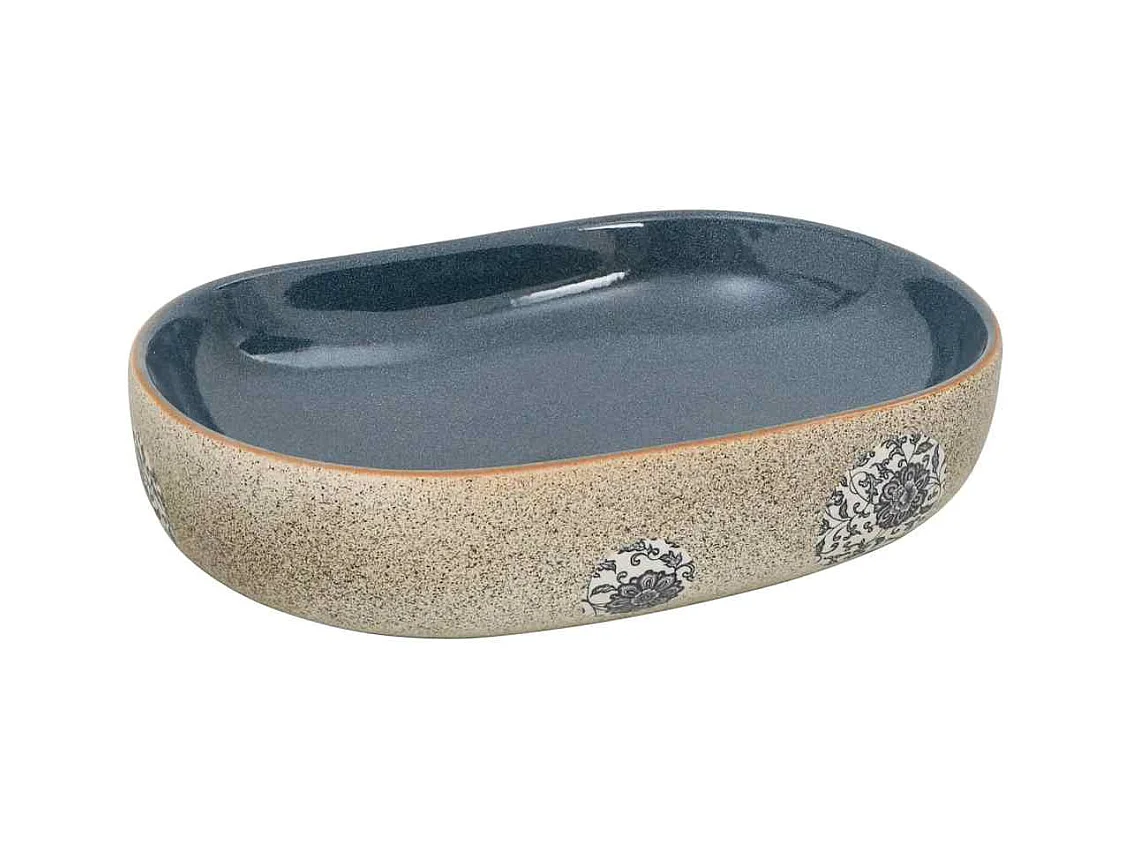 Vasque à poser Lavabo | Bac à laver sable et bleu ovale 59x40x14 cm céramique