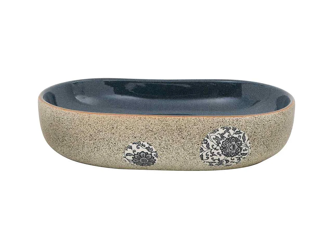 Vasque à poser Lavabo | Bac à laver sable et bleu ovale 59x40x14 cm céramique