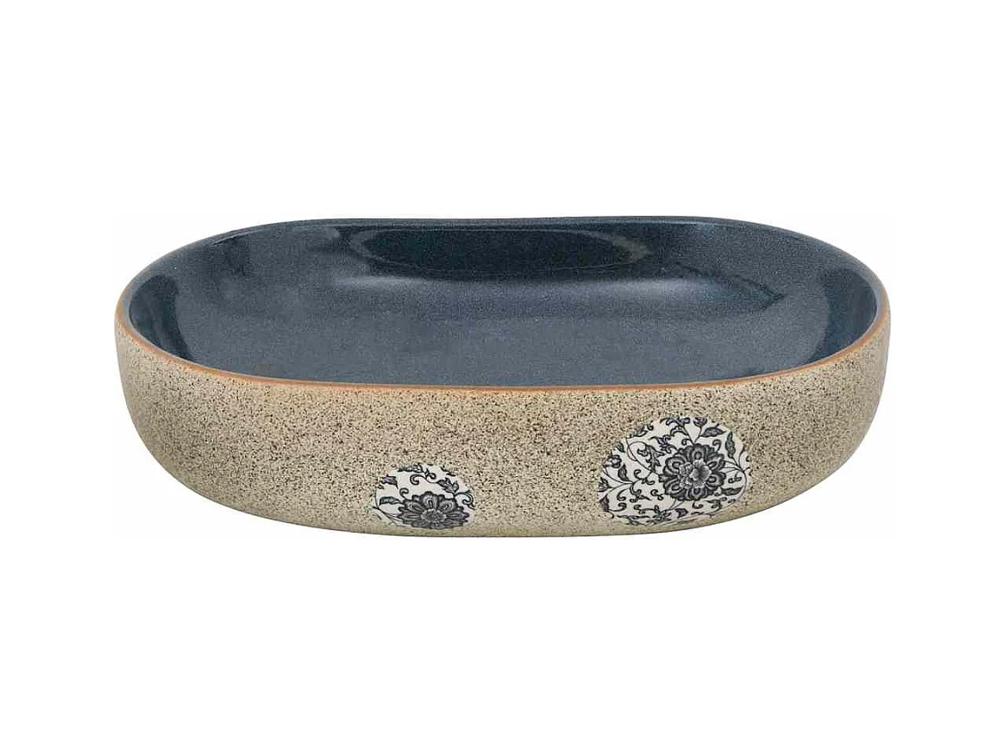 Vasque à poser Lavabo | Bac à laver sable et bleu ovale 59x40x14 cm céramique